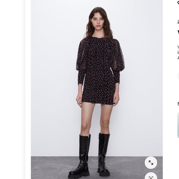 ZARA Puffy Sheer Draped Dress Size M NEW WITH TAG! - Picture 2 of 6